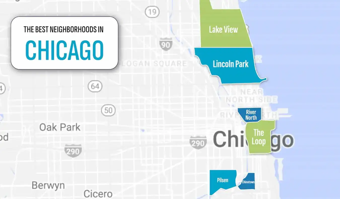 Una mappa delle migliori zone in cui soggiornare a Chicago, negli Stati Uniti