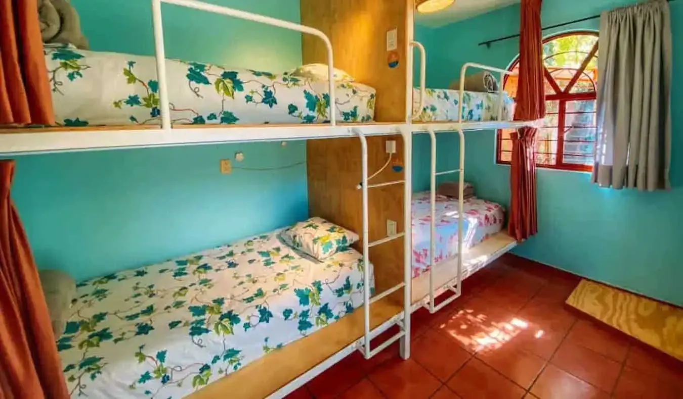 S set tempat tidur susun di kamar asrama di asrama Azul Cielo di Oaxaca, Meksiko