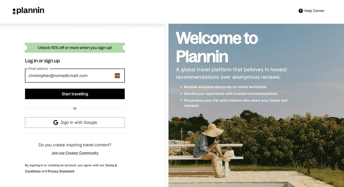 ภาพหน้าจอจากเว็บไซต์จองโรงแรม Plannin