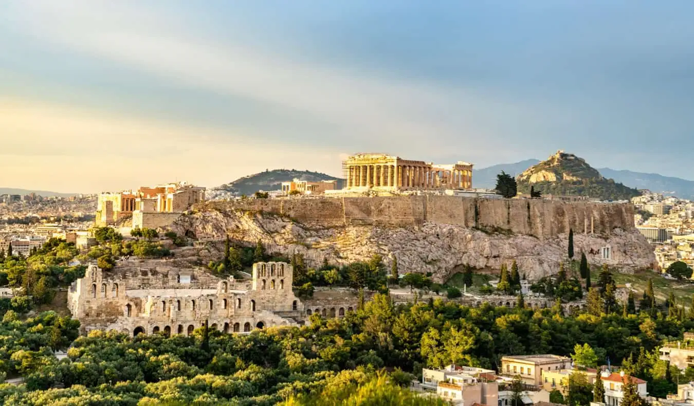 Akropolis och andra ruiner i centrum av Aten, Grekland