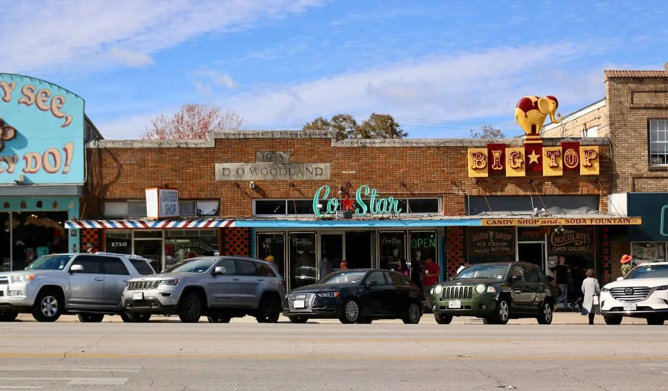 Winkels langs de weg in South Congress, Austin, Texas