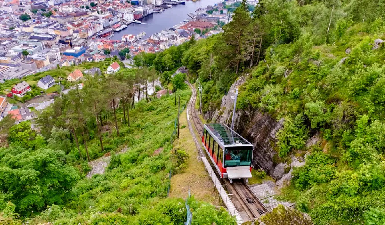 De historiske og farverige gamle bygninger i Bergen, Norge om sommeren