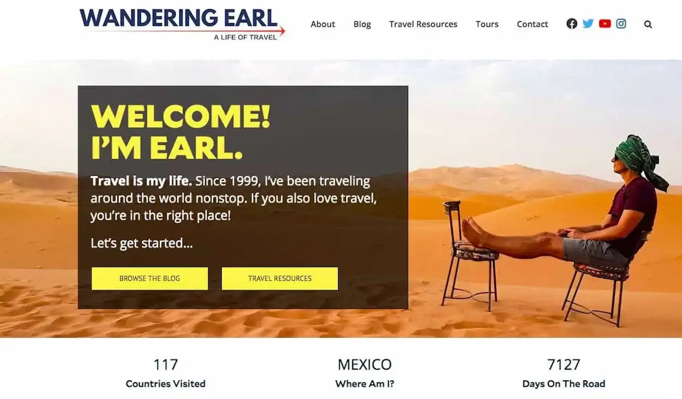 Screenshot des Wandering-Earl-Reiseblogs