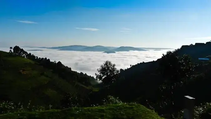 ทิวทัศน์อันงดงามของภูเขาในอุทยานแห่งชาติ Bwindi ในยูกันดา