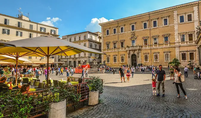 a busy square in Trastevere, Rome