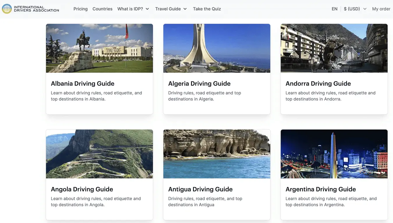 En skärmdump från International Drivers Associations hemsida