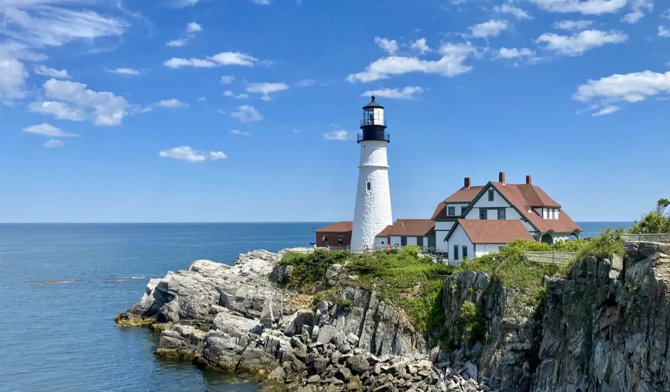 Egy ikonikus világítótorony Portlandben, Maine államban, az Egyesült Államokban