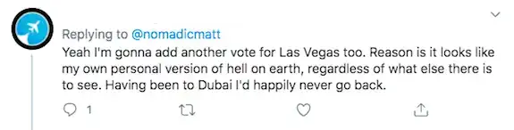 Una captura de pantalla de Twitter sobre Las Vegas