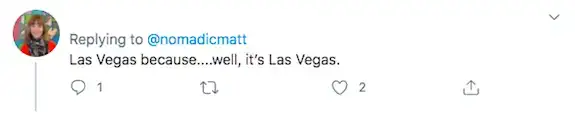 Una captura de pantalla de Twitter sobre Las Vegas