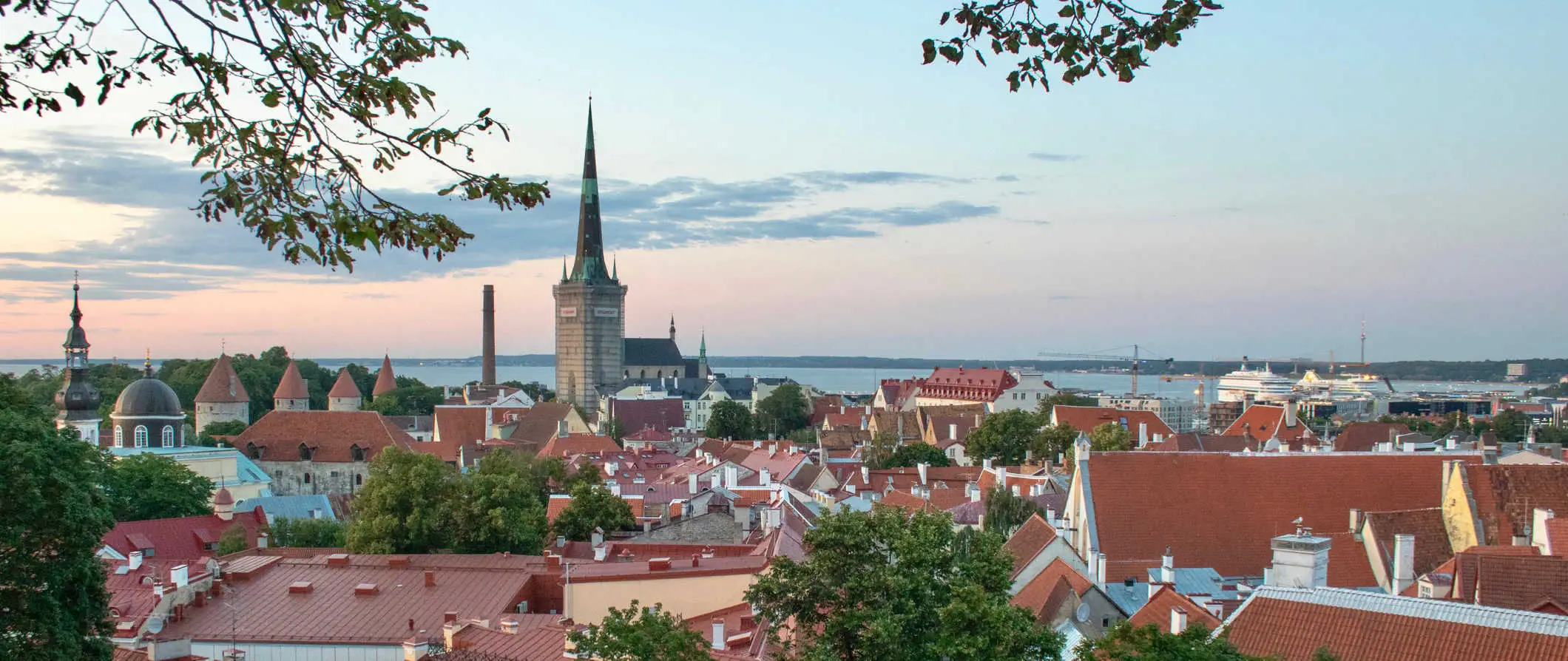 Den historiska gamla stan i vackra Tallinn, Estland under solnedgången