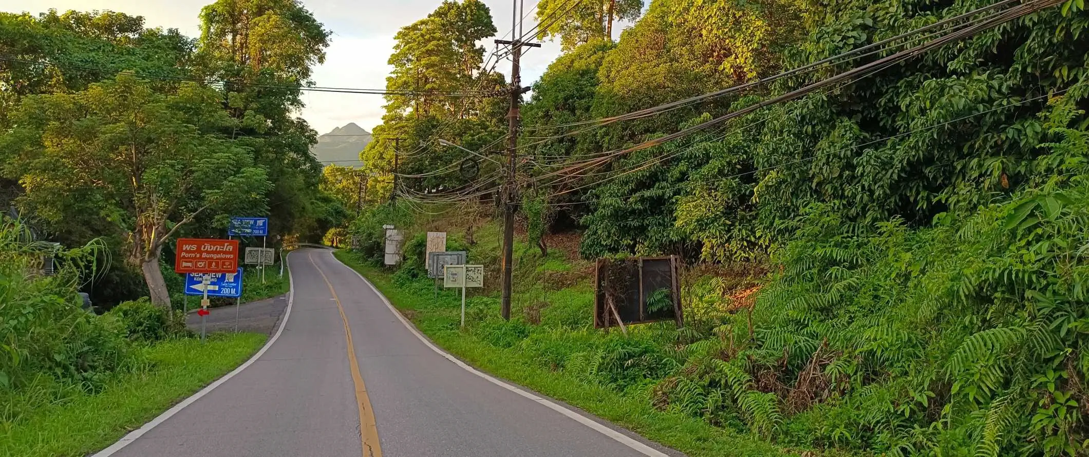 Estrada sinuosa pela exuberante zona rural de Ko Chang, Tailândia