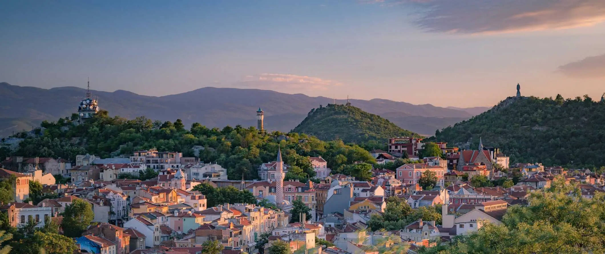 Vista sui tetti del centro storico di Plovdiv, Bulgaria