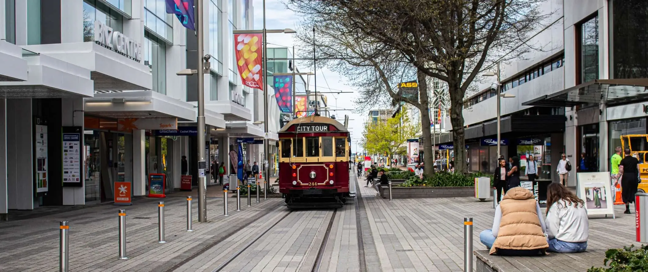 Historisk sporvogn i centrum af Christchurch, New Zealand.