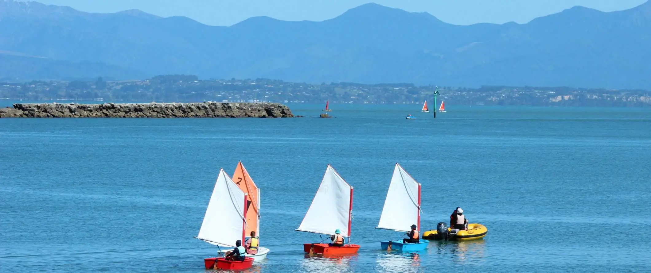 De minuscules voiliers dans le port près de la ville de Nelson en Nouvelle-Zélande.